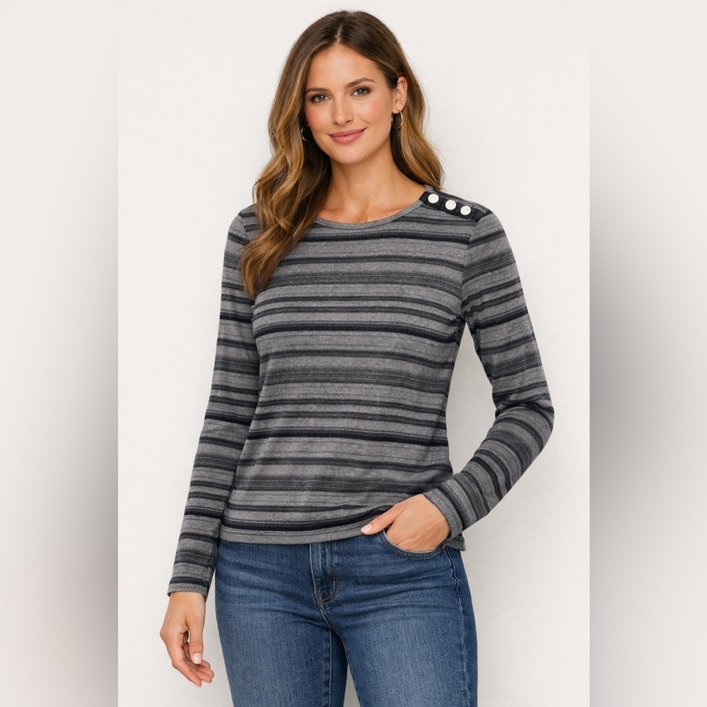 Ralph Lauren 100% Cotton Gray Striped Top (Size P/M)